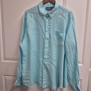 Ralph Lauren Mens Light Blue Linen Long-Sleeve Button-Down Shirt, Size XXL